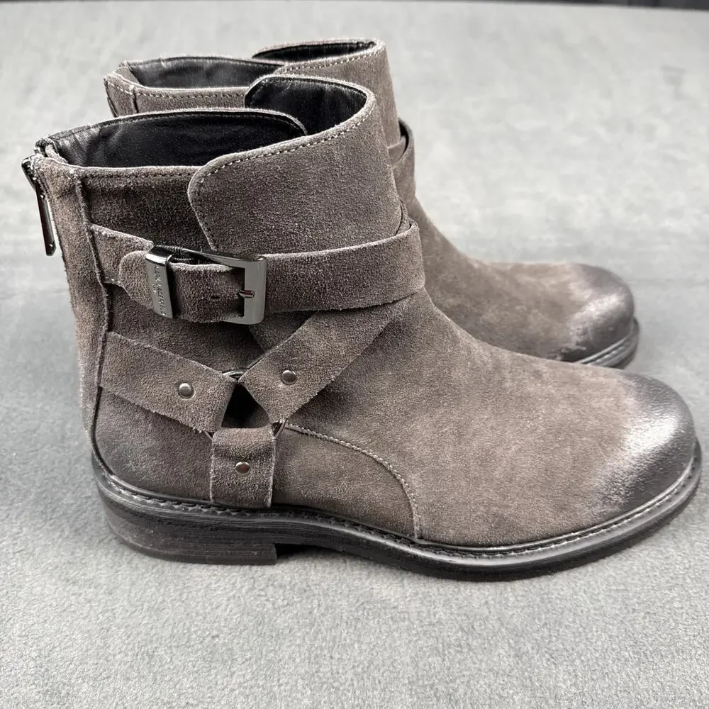 KARL LAGERFELD PARIS Grey Suede Leather Harness Boots LF2S3011 Men's Size 11 NEW